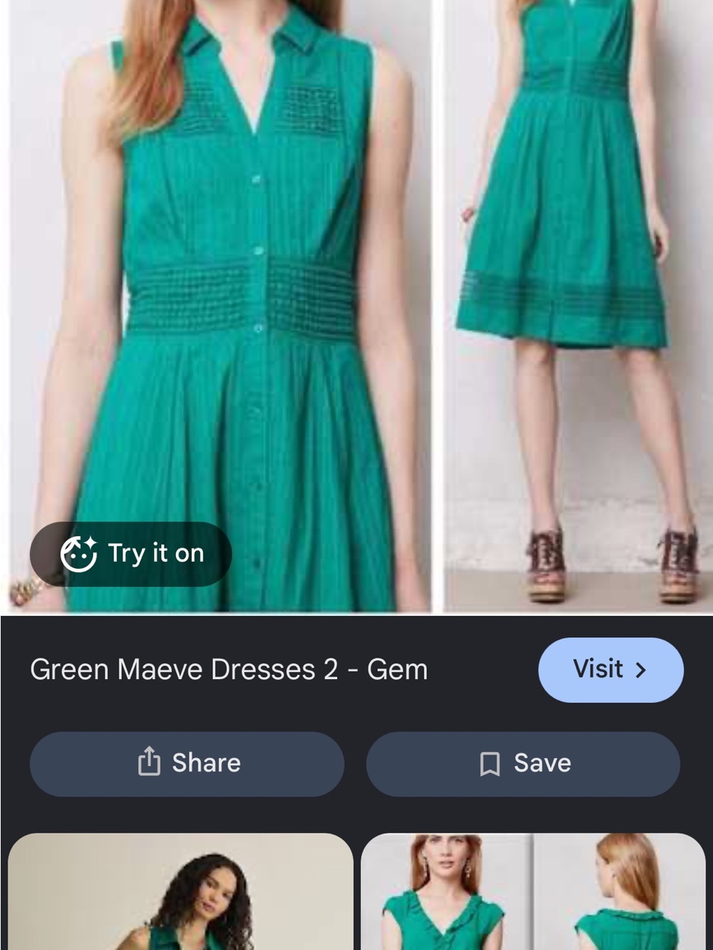 Maeve Gem Green Sleeveless Button-Front Dress with Pintuck Waist
